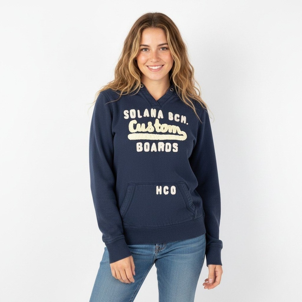 Hollister Y2K Hoodie Womens Large Navy Solana Beach Chenille Mallcore Preppy